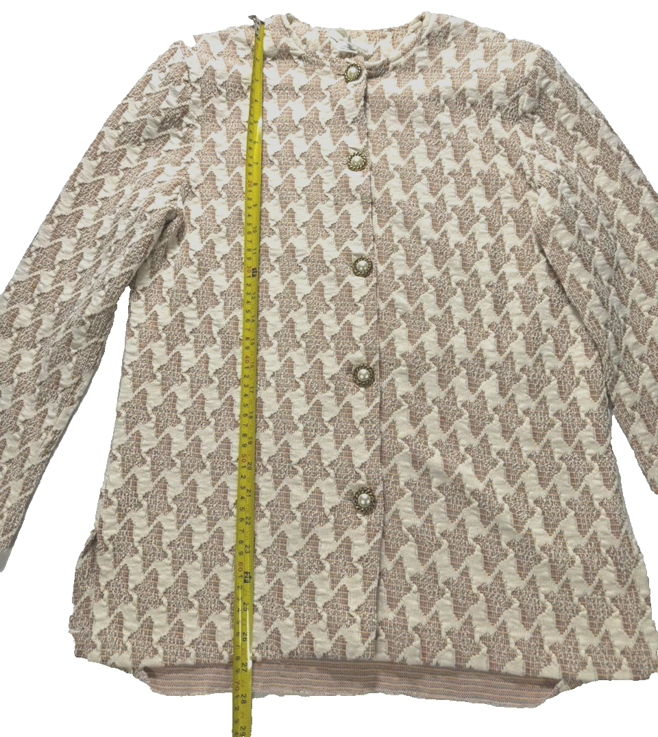 Vintage Style Beige & Cream Houndstooth Knit Two Piece Skirt Set Size M