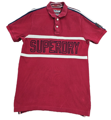 Superdry Red Short Sleeve Polo Shirt Large Cotton Relaxed Fit