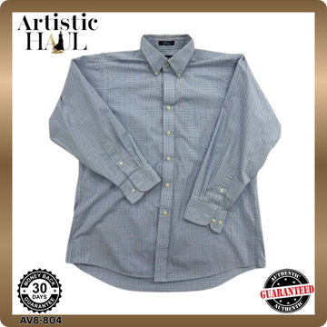 Chaps Men's Blue Plaid Dress Shirt L 15.5x32/33 Wrinkle Free