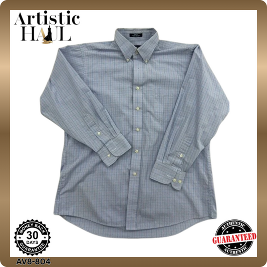Chaps Men's Blue Plaid Dress Shirt L 15.5x32/33 Wrinkle Free