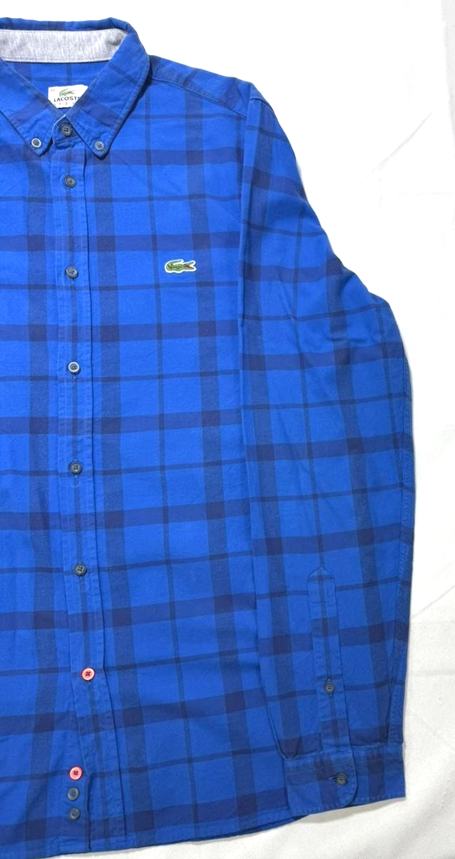 Lacoste Check Shirt For Men Blue Casual Work Shirt - Size 40