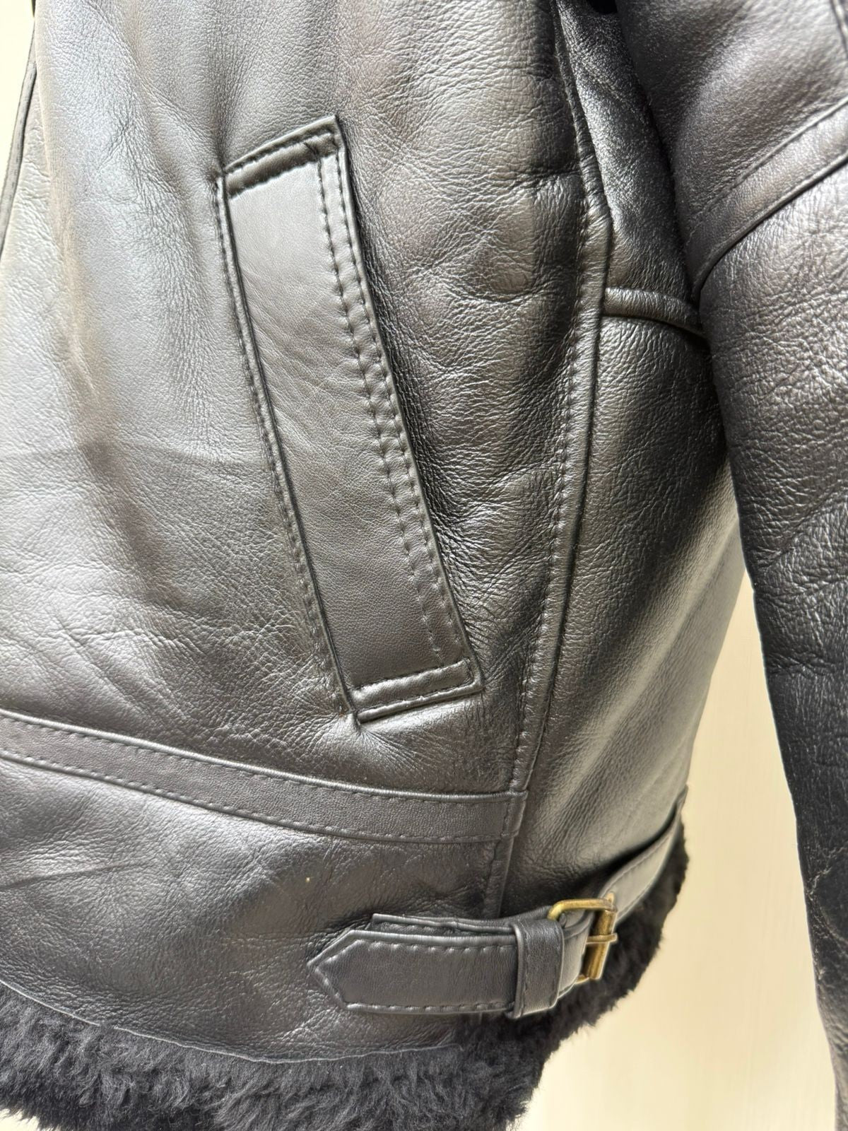 Men's Italian Sheepskin Leather Bomber Jacket Black Premium Soft Fur Size Asian L
