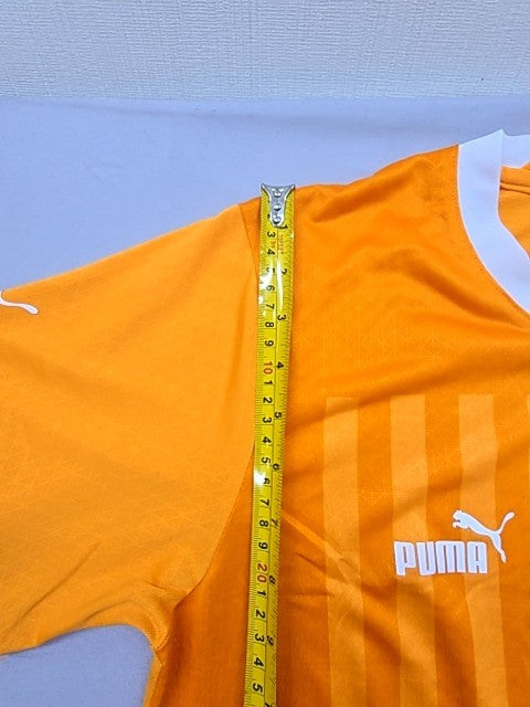 Puma Men's Orange Striped Soccer Jersey V-Neck L Drycell