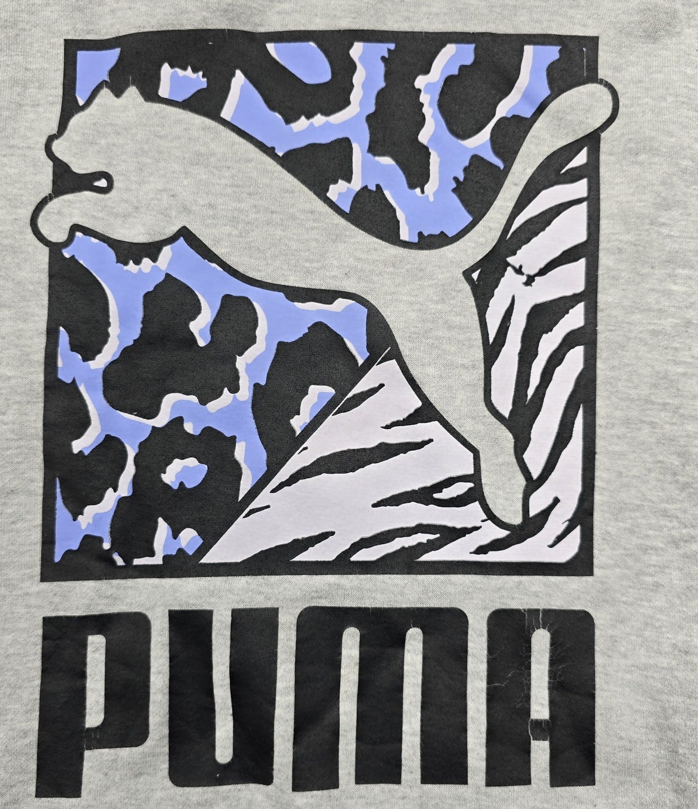 Puma Women's Gray Leopard Print Fleece Hoodie Size M Regular