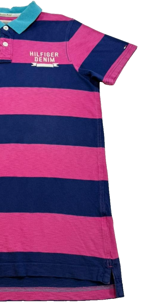 Tommy Hilfiger Women's Denim Striped Polo Shirt Short Sleeve Cotton Size XL