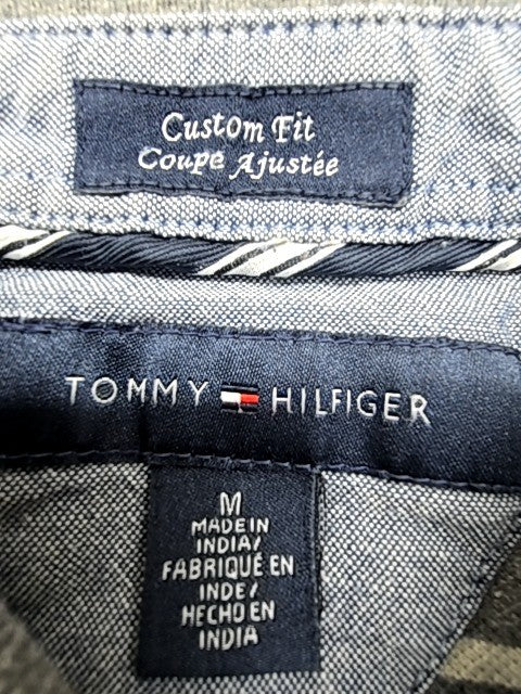 Tommy Hilfiger Men's Gray Striped Polo Shirt Size M Custom Fit Cotton