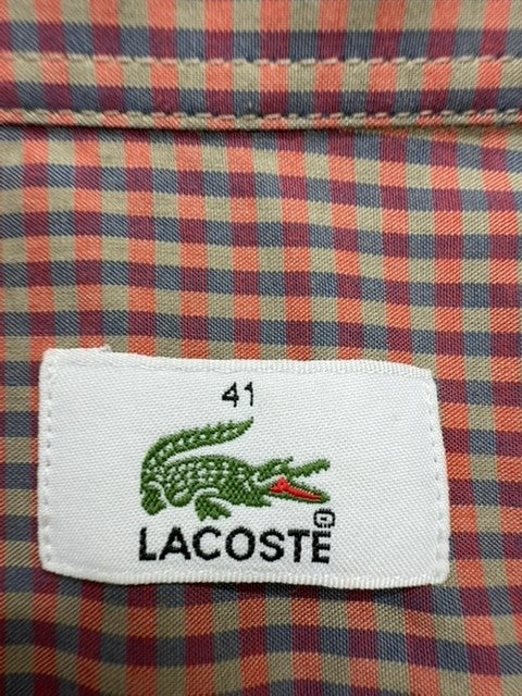 Lacoste Men Burgundy Gingham Cotton Button-Down Shirt Size 41 Preppy