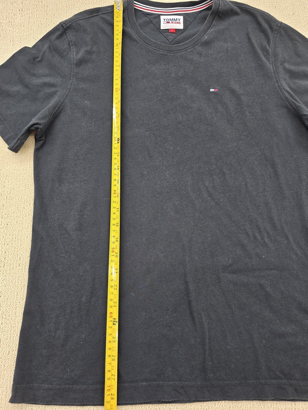 Tommy Jeans Men's Black L Logo Crew Neck Cotton T-Shirt