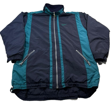 Nike Unisex Navy & Teal Vintage Windbreaker Jacket Big Swoosh Logo Mesh Back XL