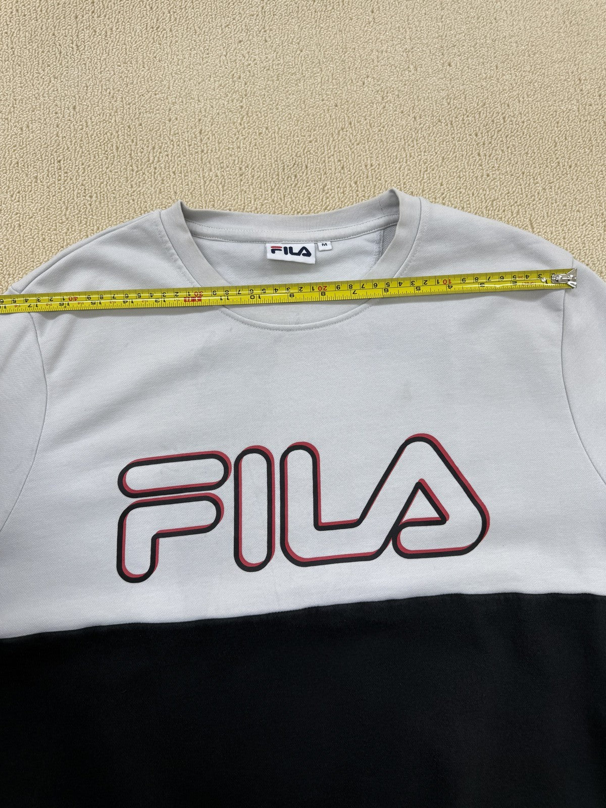 Fila Men's Black White Crewneck Pullover Sweatshirt Color Block Logo