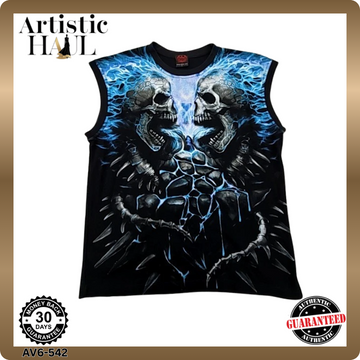 Spiral Direct Black/Blue Skull Gothic Tank Top L Cotton Sleeveless