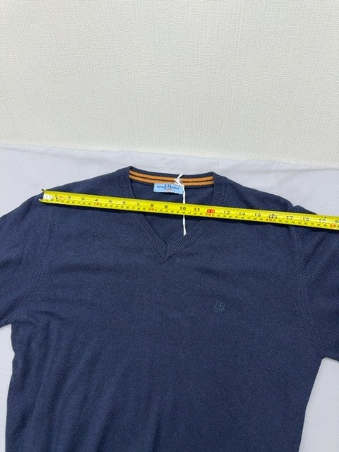 Harmont & Blaine Men's Navy V-Neck Sweater L Orange Trim Long Sleeve