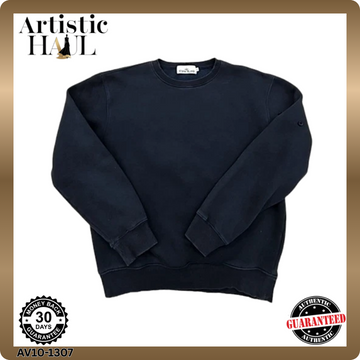 Stone Island Navy Crewneck Sweatshirt Raglan Organic Cotton Fleece Men's