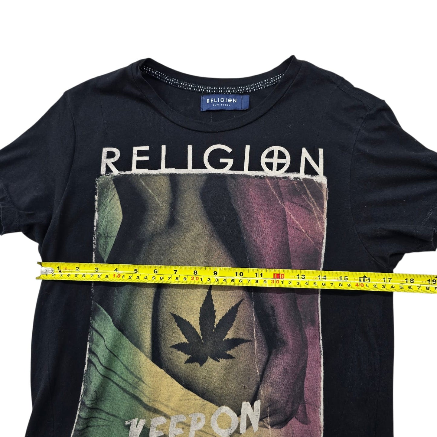 Religion Women's Black Ganja Leaf Print T-Shirt Regular Fit