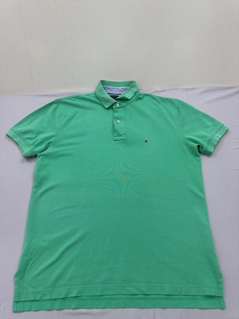 Tommy Hilfiger Men's Green Polo Shirt Size L 100% Cotton Short Sleeve