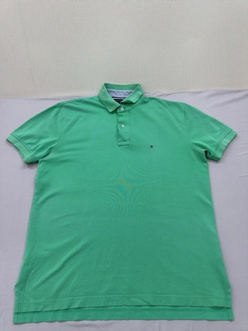 Tommy Hilfiger Men's Green Polo Shirt Size L 100% Cotton Short Sleeve