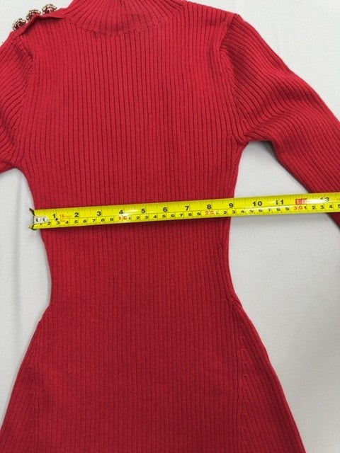 Karl Lagerfeld Red Mock Neck Short Sleeve Beaded Dress XS