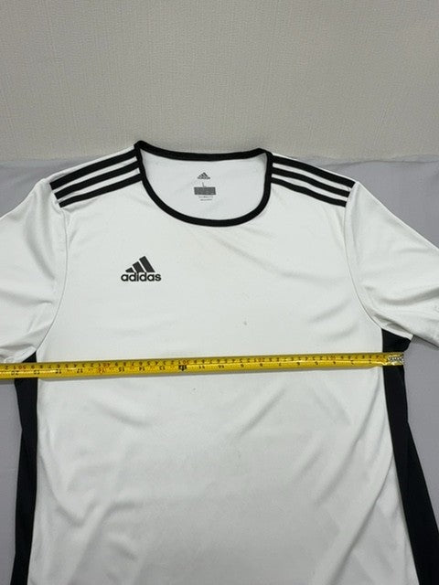 Adidas Men's White Striped Soccer Jersey L Climalite Athletic Fit