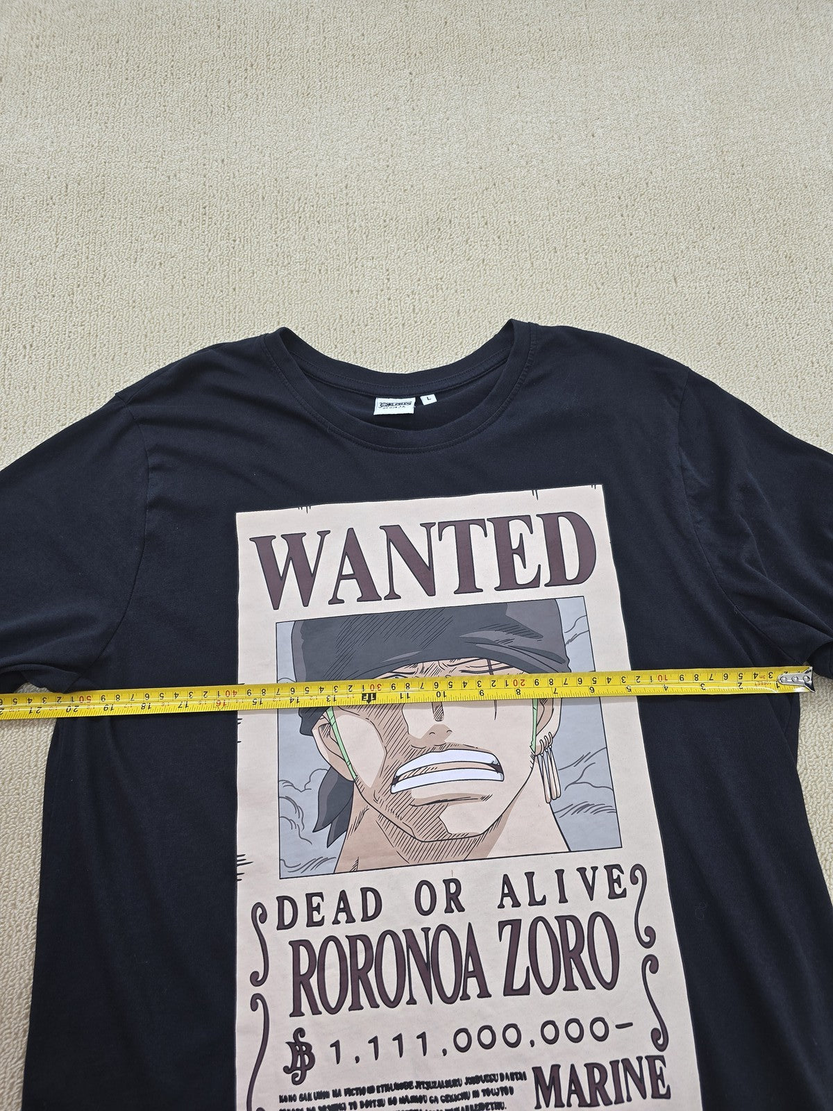 One Piece Roronoa Zoro Wanted Poster Graphic Black Men's L T-Shirt