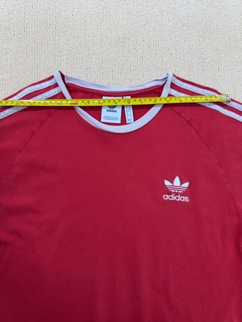Adidas Originals Red Striped Cotton T-Shirt Crew Neck Short Sleeve L