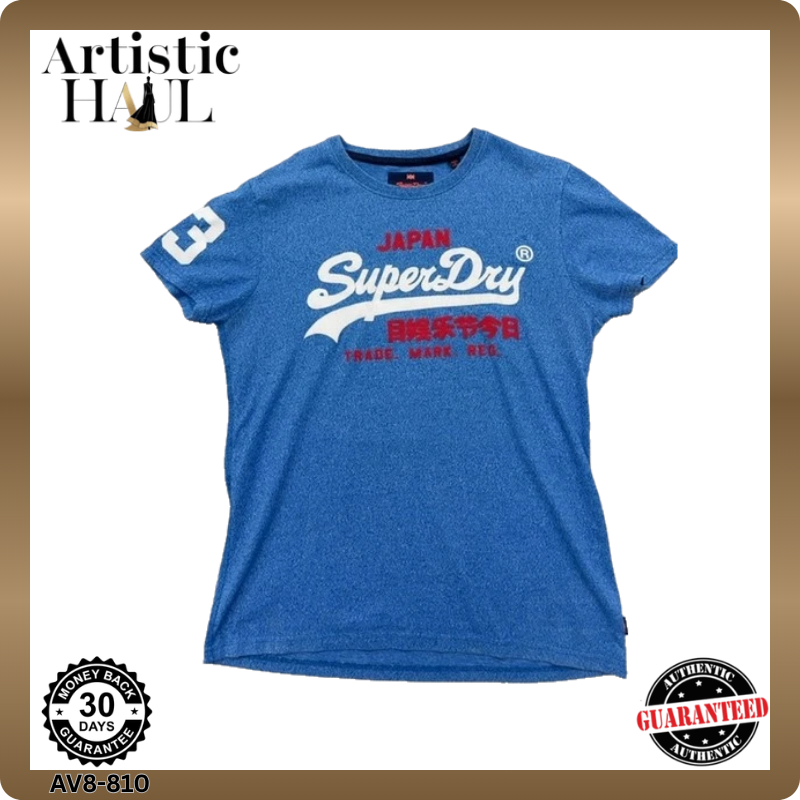 Superdry Men's Japanese Blue L Short Sleeve Crew Neck T-Shirt M10007HODD1