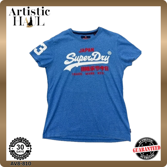 Superdry Men's Japanese Blue L Short Sleeve Crew Neck T-Shirt M10007HODD1