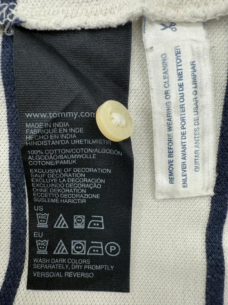 Tommy Hilfiger Men's Navy Stripe Polo Shirt Size L Custom Fit Cotton