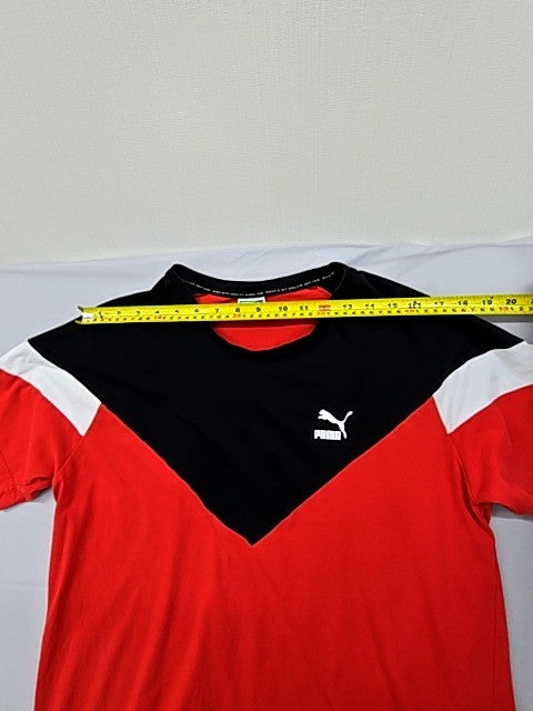 Puma Men's Red Color Block Short Sleeve Crew Neck Tee L