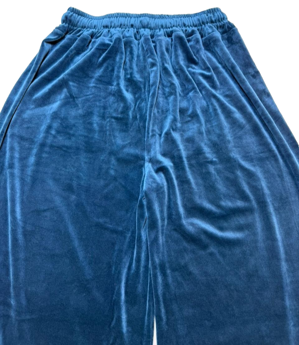 Woman Proto Moda Shengtai Valvet Drawstring Waist Trousers Sea Blue Size 36