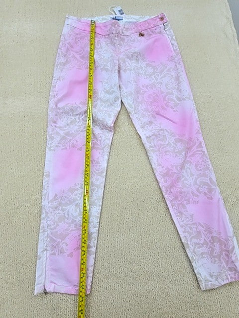 Harmont & Blaine Pink Floral Chinos Women's Tapered Italy Cotton Leather Size 42