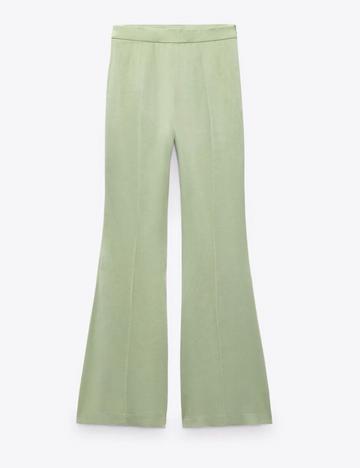 Zara Woman Nwt Green Flared Satin Effect Pants Size Medium