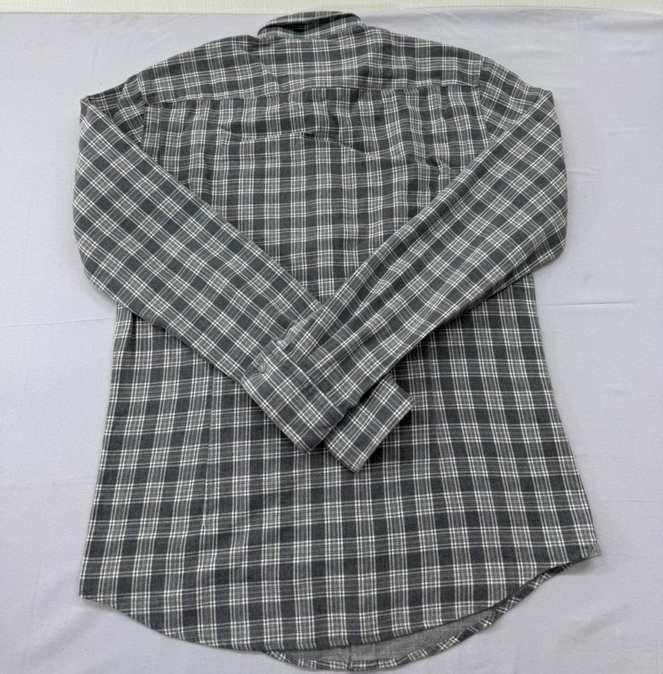 BOSS Men's Grey Plaid Flannel Slim Fit Button-Down Shirt M Germany