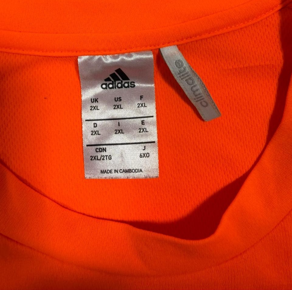 Adidas Men's Bright Orange Climalite Training Shirt Black 3-Stripe Crew Neck 2Xl