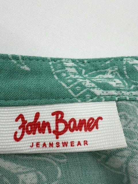 John Baner Women's Green Paisley V-Neck Blouse Size 16