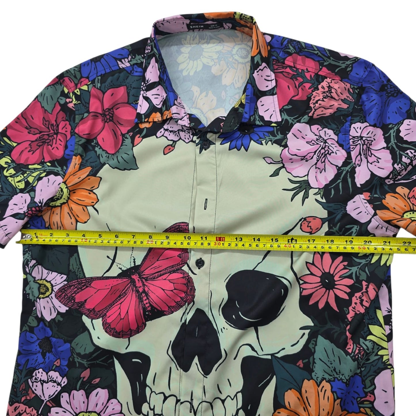 SHEIN Women's Multi-Color Skull Butterfly Floral Button-Up XL