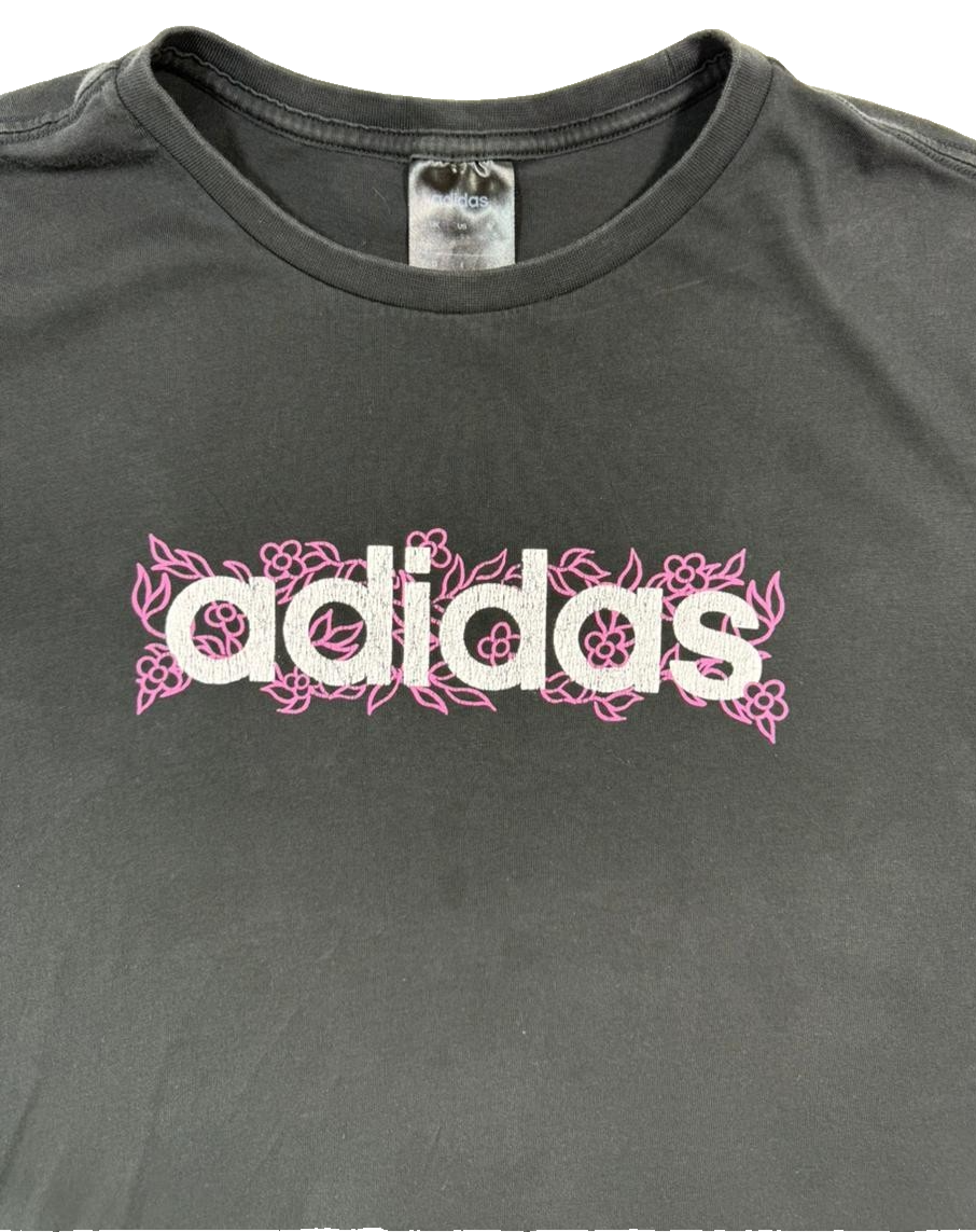 Adidas Black T-Shirt Floral Pink Logo Graphic Casual Women's Size S