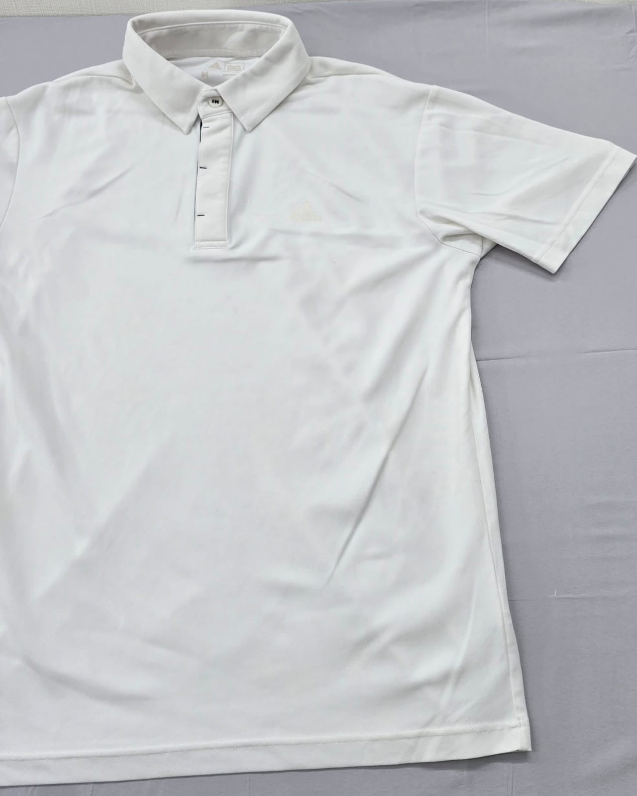 Adidas Men's White Stripe Polo Shirt Size M Short Sleeve Three Stripes