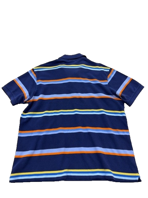 Lacoste Men's Navy Blue Striped Polo Shirt Size 6 Vintage Cotton