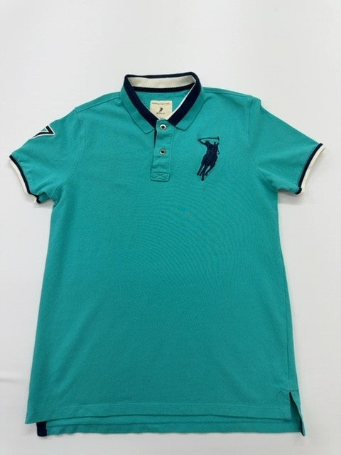 Polo Boys Teal Polo Shirt 100% Cotton Pique Knit Size M Excellent Cond