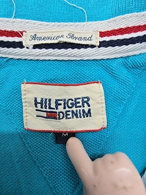 Hilfiger Denim Boys Turquoise Polo Shirt Cotton Jersey Size M Logo Button