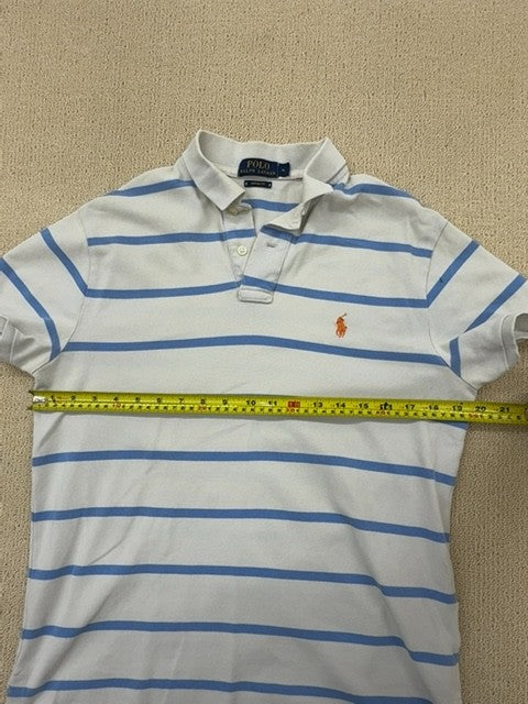 Polo Ralph Lauren Men's White Navy Stripe Short Sleeve M Custom Fit