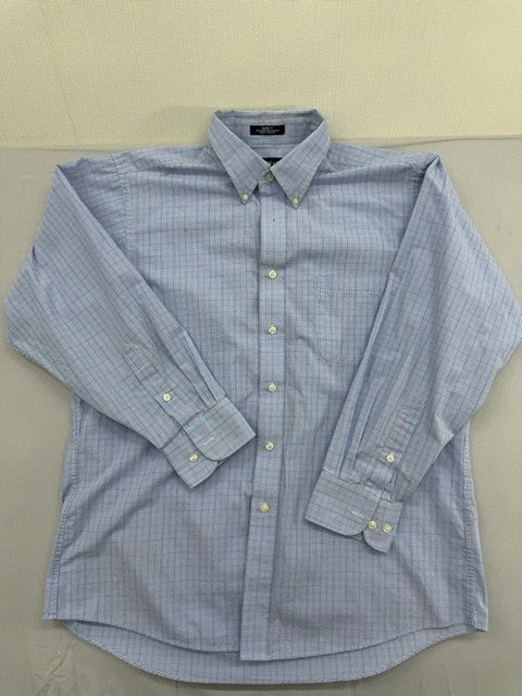 Chaps Men's Blue Plaid Dress Shirt L 15.5x32/33 Wrinkle Free
