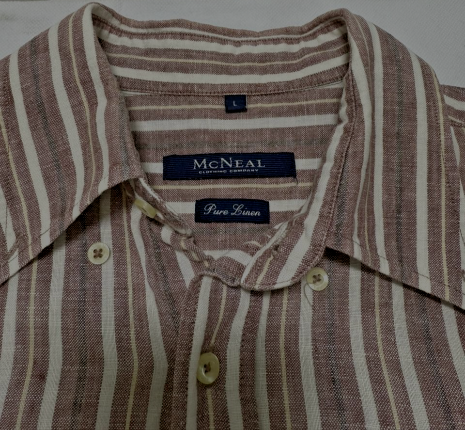 Mcneal Linen Shirt Men Stripe Short Sleeve | Size: L