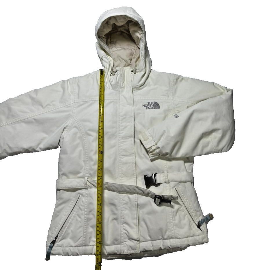 The North Face White/Grey Belted Logo Nylon Insulated Winter Jacket XS