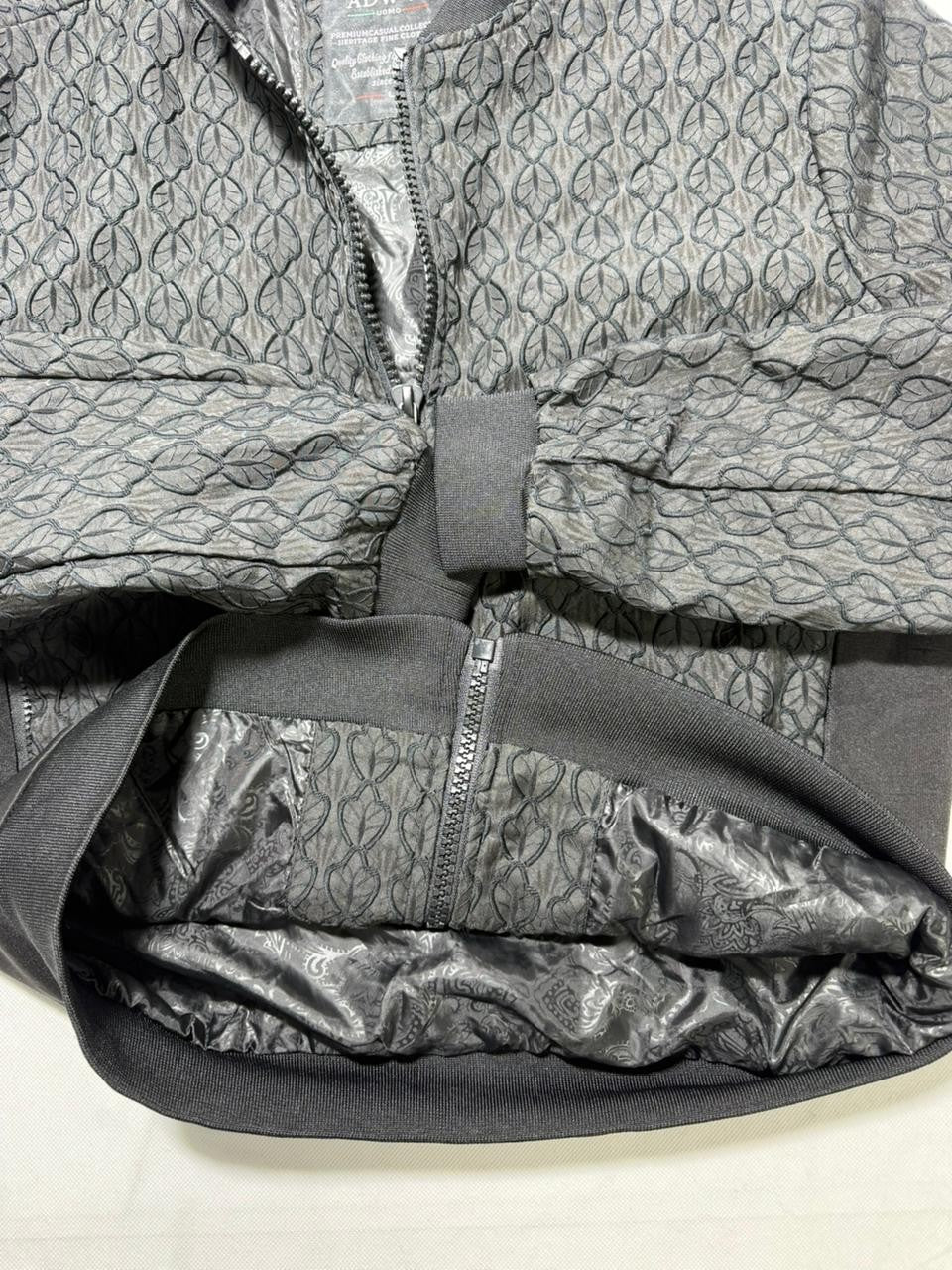 Adw-58 Men's Premium Casual Bomber Jacket Textured Leaf Pattern Size L