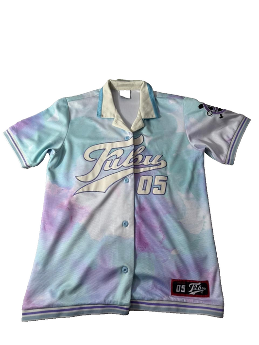 Fubu Men's Blue Jersey – Size S, Button Up Brand Department, Tie-Dye