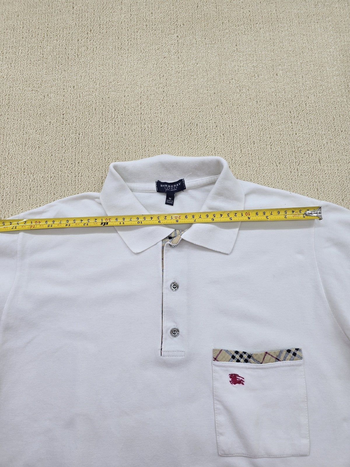 Burberry Men's White Check Polo Shirt M Short Sleeve Cotton England