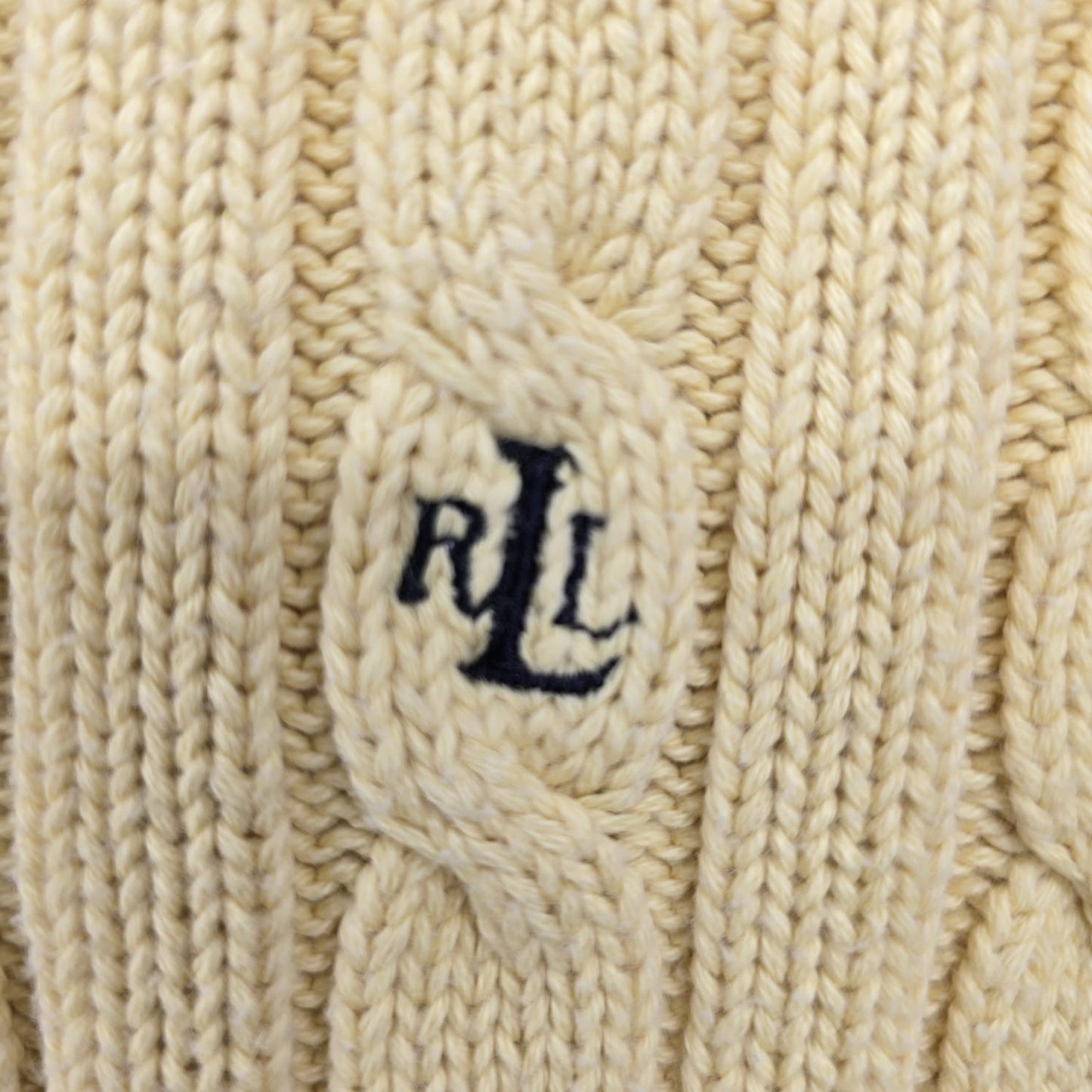 RALPH LAUREN Green label Cable Knit Crewneck Sweater Yellow L Cotton Long Sleeve