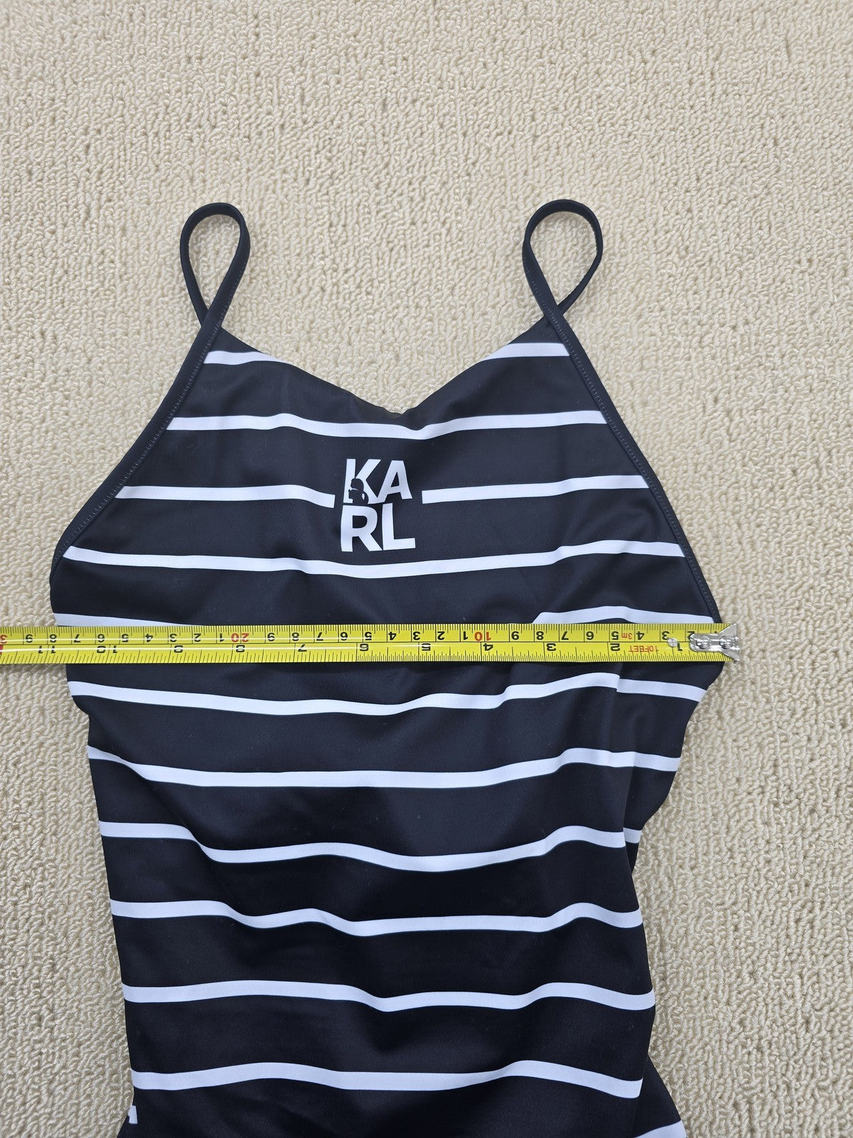 Karl Lagerfeld Women's One Piece Swimsuit S Black White Striped Halter