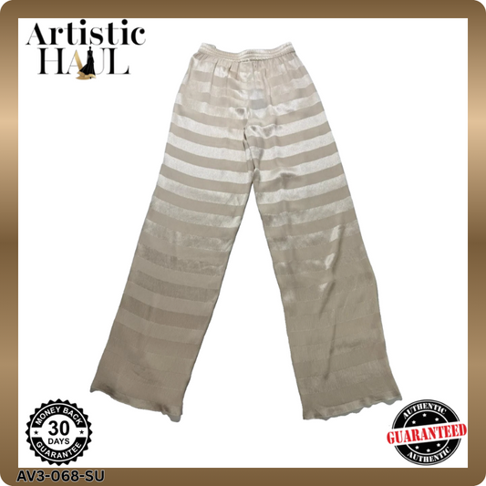 Giorgio Armani Women's Beige Pants – Size 42, Wide Leg, Striped – Ref F672A